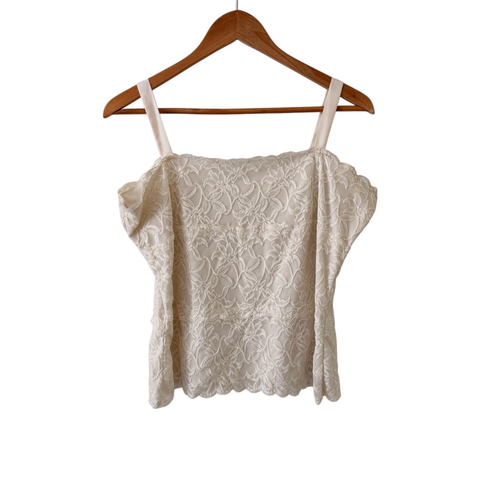 Coldwater Creek Cami Tank Women XL Cream Floral Lace Scalloped Bridal Coquette